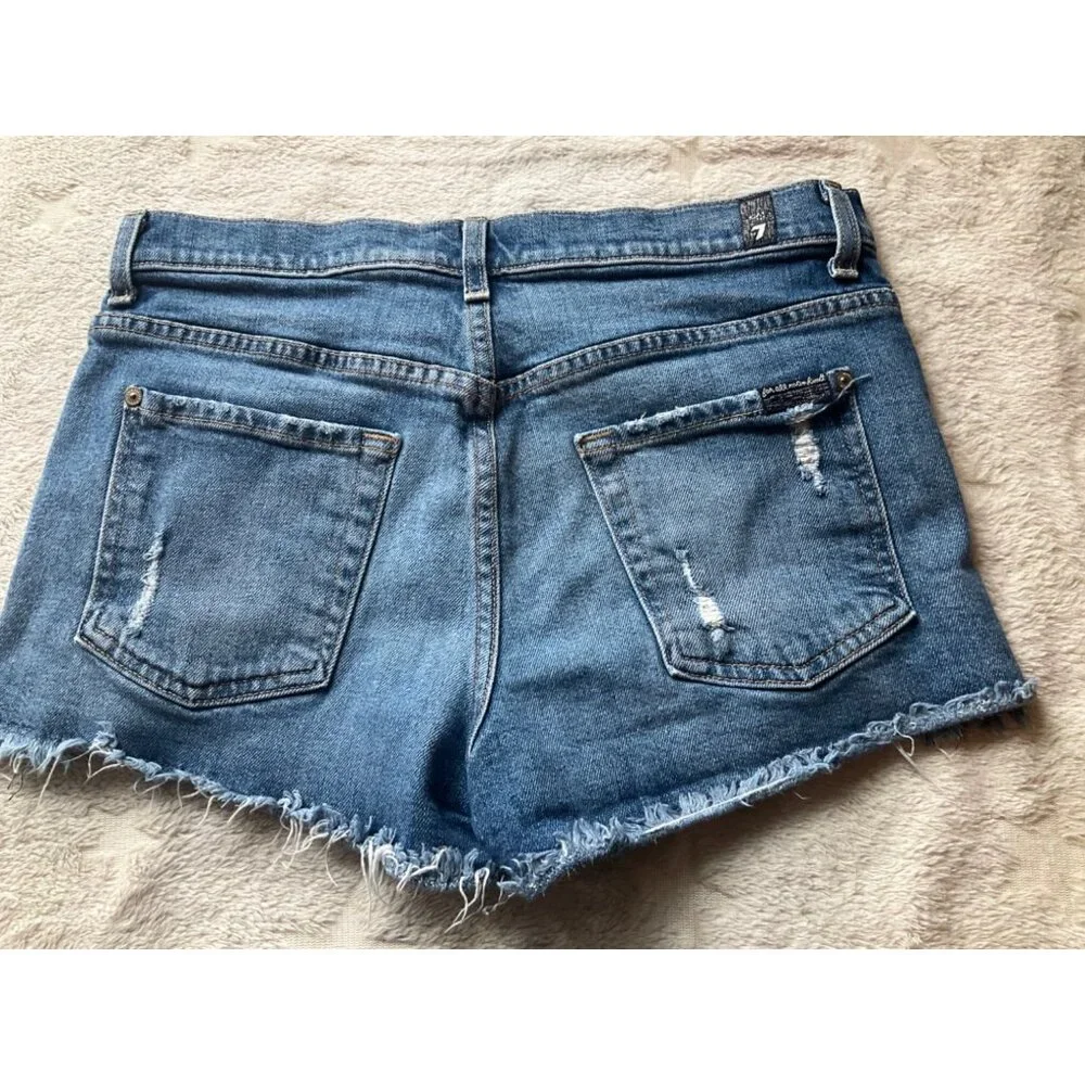 7 For all Mankind Women Sz.27 Denim Jean Shorts Hot pants Button fly  Distressed - Picture 7 of 11